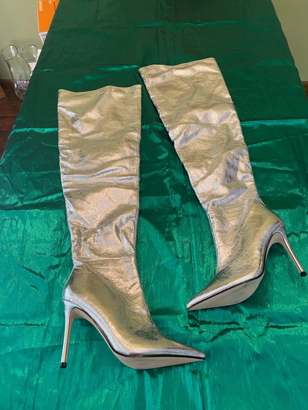 Steve Madden Women's Silver over the Knee-Pointed Toe Stiletto Boots